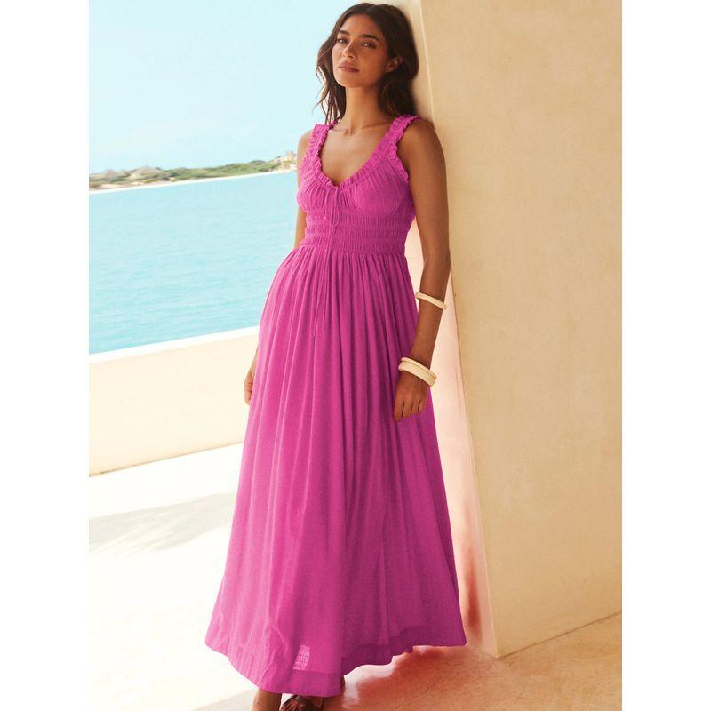 

Women s New Seaside Casual Suspender Skirt Fashion Skirt Feeling French Style Vacation Dress Rose Red S