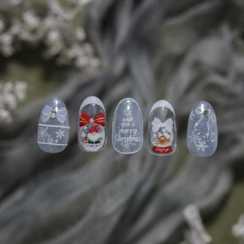 Christmas Snowman Nail Art Stickers Winter Fresh Nail Stickers White Snow Crystal Ball Ornament Stickers