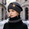 Comfortable Thermal Winter Gear Hat Neck Warmer Set Fleece Lined Knitted Hat Thickened Warm Stylish Gift for Her Knit And Scarf Women Cold