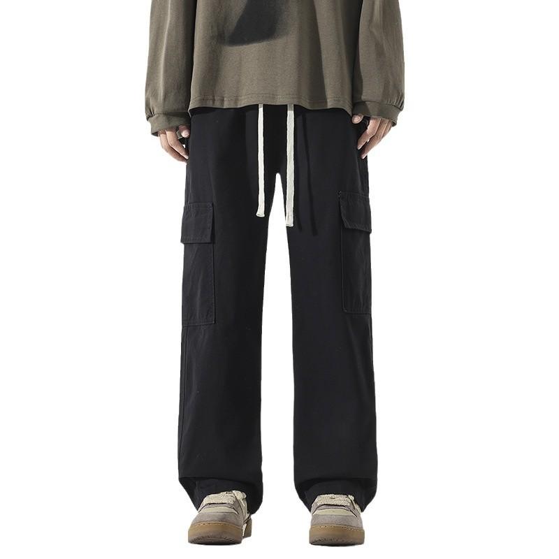 Mingge | Spring new big pocket overalls men's solid color simple and versatile loose straight casual pants