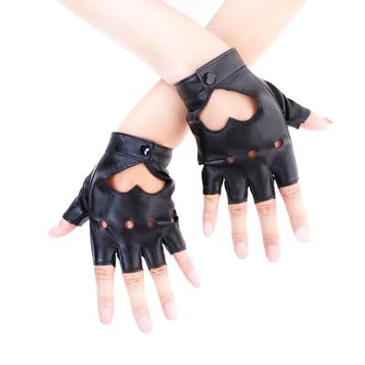 [JISEN] Guantes de Rendimiento Punk para Mujer, Sexy, con Recorte de Corazón, Medio Dedo, Cuero PU, Talla Única, Negro
