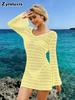 Women's Summer Lightweight Hollow Out Mesh Long Sleeve Cover Up Knit Dress