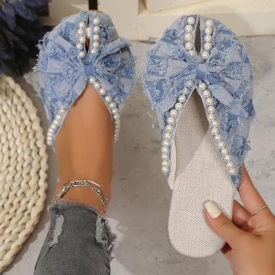 2024 NEW Sweet Girl's Slippers Flower Pearl Elegant Sliders Summer Outwear Bow Light Slip-on Sandals