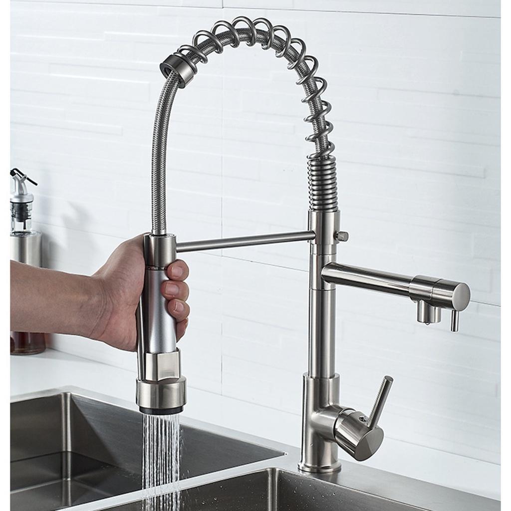 Pull Out Mixer Tap Faucet Spring Style Spray Deck Mounted Kitchen Water Tap  Cold Kitchen Faucet Black Chrome Brushed Nickel Flexible Kitchen Faucets