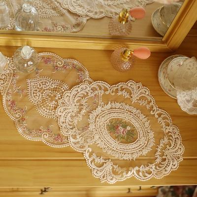 Retro Dantel Masaüstü Romantik Nakışlı Dantel Masa Örtüsü Kırsal Yatak Başlığı Dolap Altlığı