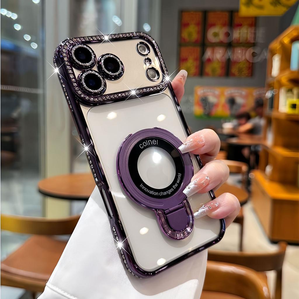 Applicable to iPhone18PROMAX mobile phone case electroplated rhinestone transparent Apple 17 magnetic suction bracket anti-drop protective cover
