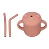 Silicone Baby Cup Drinking Training Two Handles Lid Straw Cartoon Style Food Grade Durable Silicone Toddler Straw CupsOrange