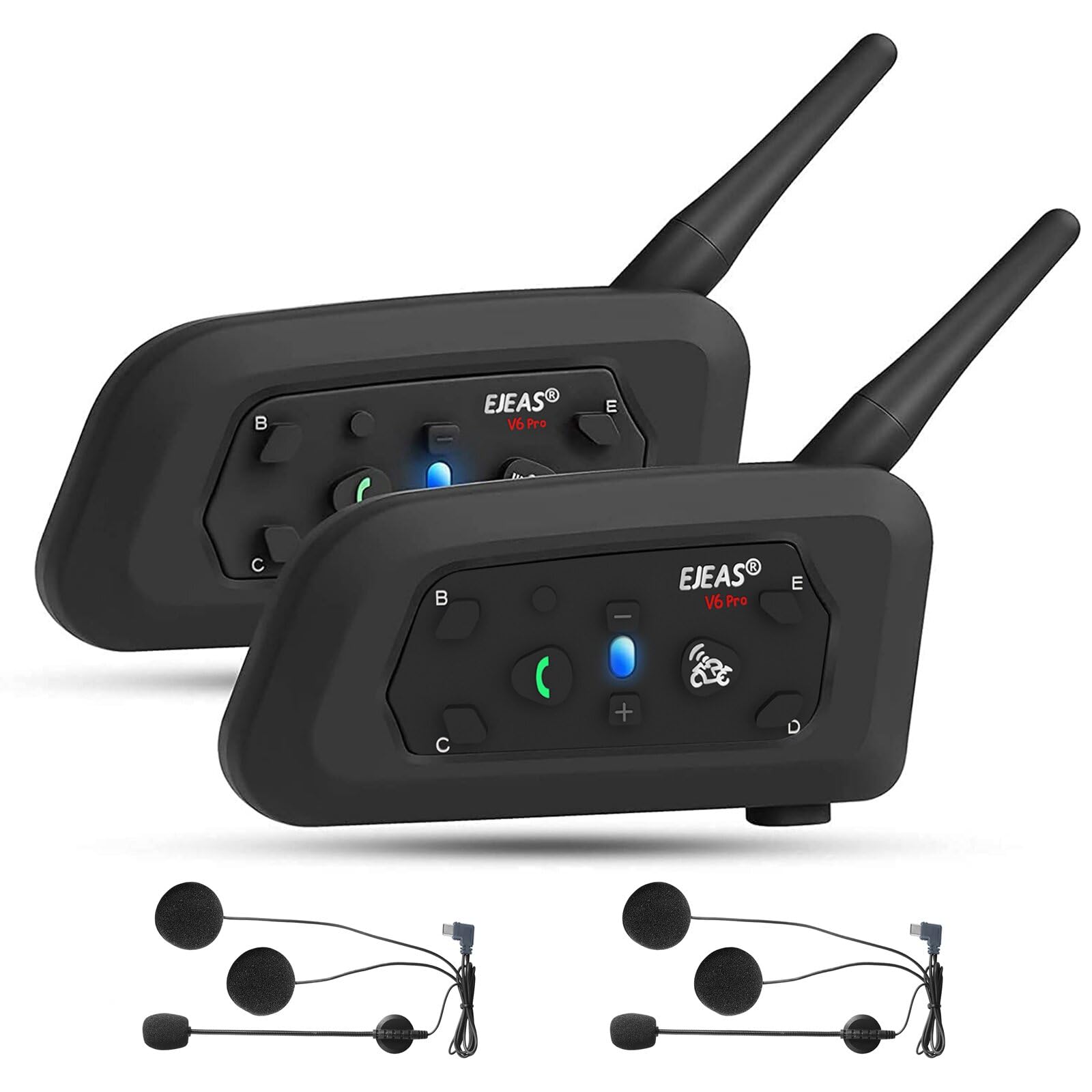 

Мотоциклетная гарнитура EJEAS V6 Pro, Набор из 2 штук, Bluetooth 5.1 Интерком для мотоциклов, Поддерживает связь между двумя людьми и шестью одновременными парами,