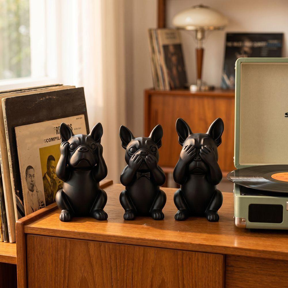 3pcs Animal Crafts French Bulldog Statue Decorations Dog Ornaments Desktop Decoration