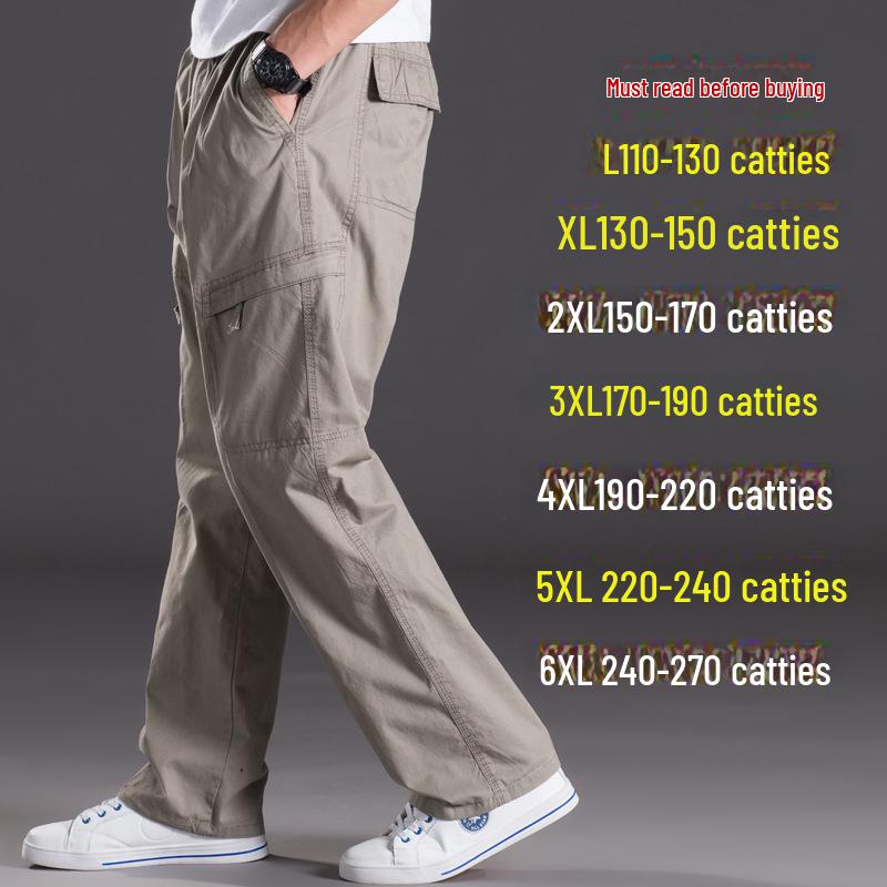 Men's Summer Workwear Casual Washed Cotton Pants, Multi-Pocket, Plus Size M-6XL