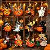 Halloween Wooden Hanging Ornaments Retro Pendants with Lanyard, Vintage Pumpkin Ghost Black Durable Character Cutouts Cat And Bat Designs for