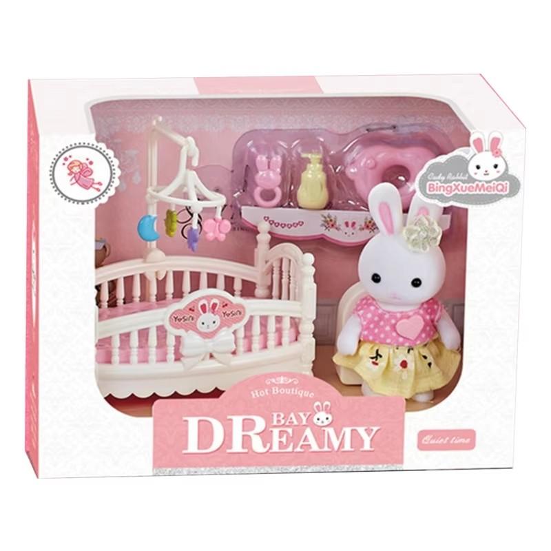 Dollhouse Miniature Furniture Set Rabbit Family Mini Toy House Set Play Game with Diverse Scenes Accessories Birthdays Gifts