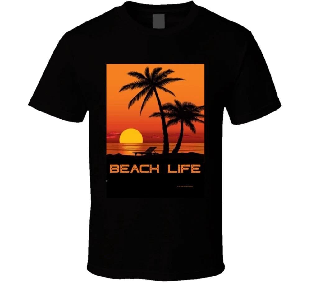 Beach Life Summer Sunset Palm Trees Vacation Gift T Shirt 4XL