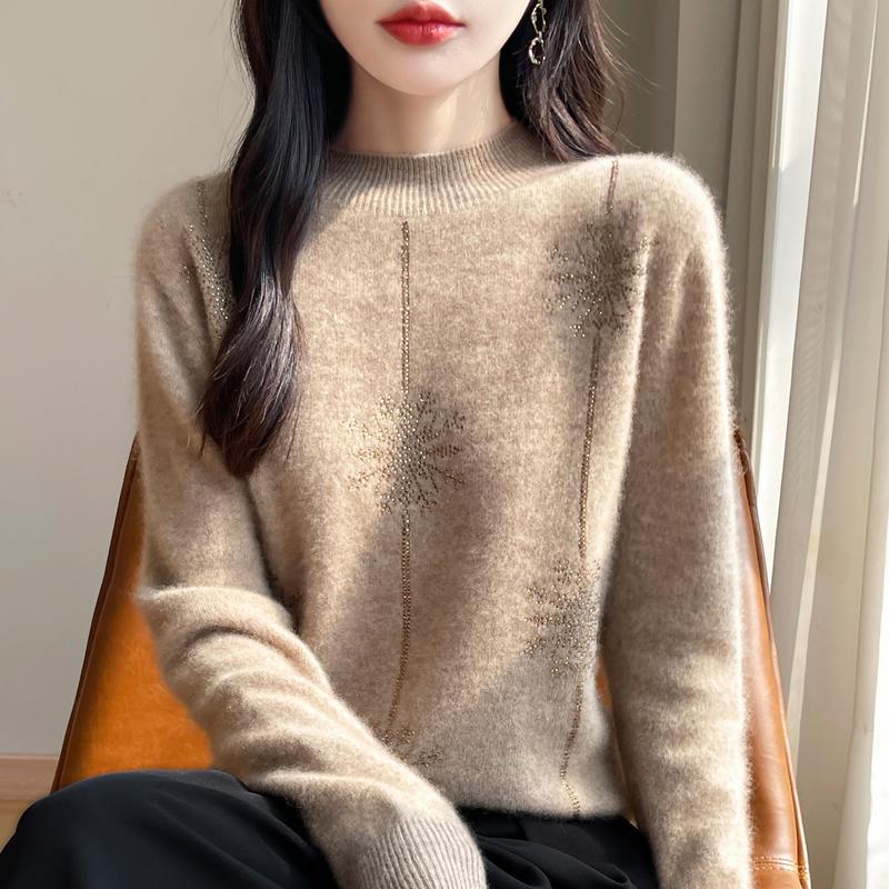 Women's Cashmere Sweater Qinghe Cashmere 30% Cashmere 70% Wool Autumn and Winter Pullover Warm and Fashionable