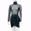 Damenmode Mesh Party Clubwear Pailletten Transparentes Sexy Rollkragenkleid