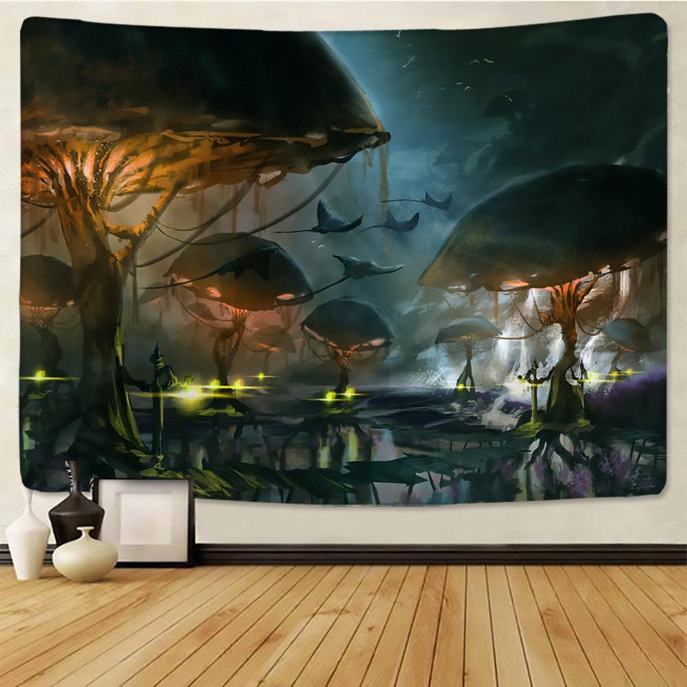 Mushroom Forest Mountain Range Tapestry Psychedelic Sea Jellyfish Art Wall Hanging Tapestries for Living Room Home Dorm Decor