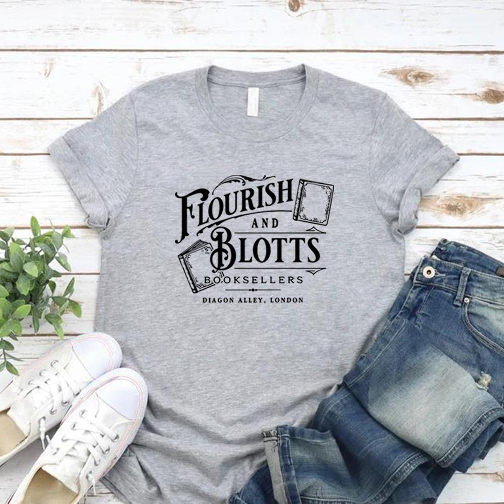 Flourish and Blotts T Shirt Wizard Book Magic Wizard Vintage Tee Bookish Gift HP Fan Tshirt Short Sleeve Graphic T Shirts Top