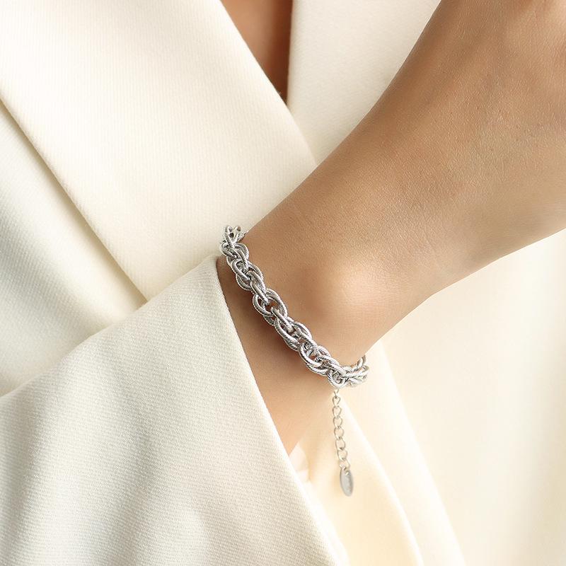 Italian Woven Chain Hip-Hop Style Necklace & Bracelet Set - Women's Handmade Titanium Steel Jewelry