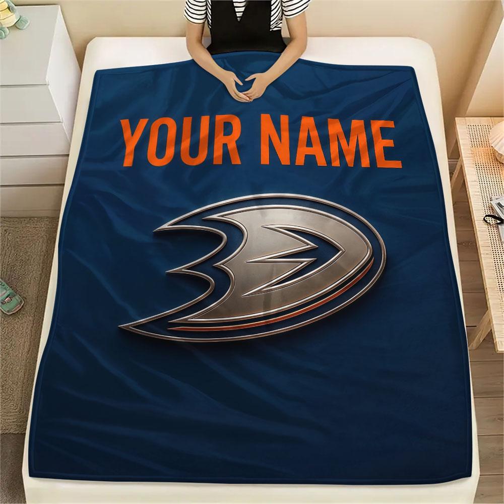 Custom Name,Anaheim Ducks Printed Flannel Blanket, soft throw for bedroom sofa, washable, Christmas present, great gift.