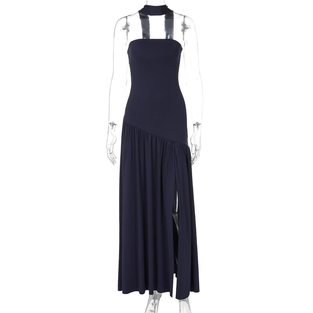 Spring/Summer 2026 European & American Women's Strapless Backless Solid Color Slit Long Dress