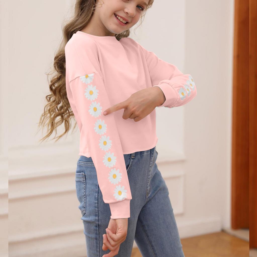 Kids Crop Tops Girls Long Sleeve Tee Shirts Cute Pinted Fashion Sweatshirt Pullover Top
