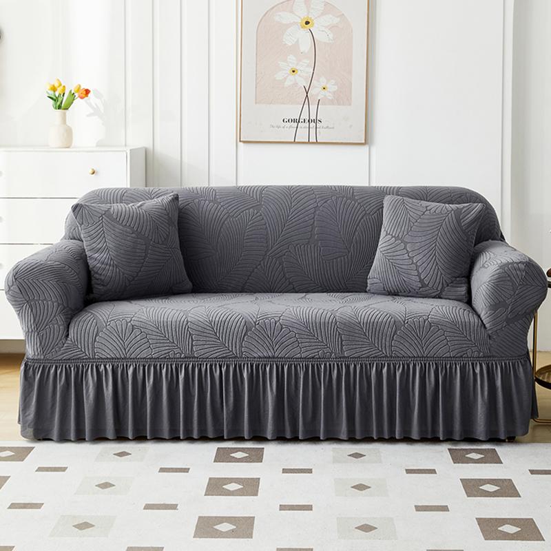 1/2/3/4 Seater Sofa Cover With Skirt Tree Leaves Jacquard Elastic All-Inclusive Sofa Cover For Living Room