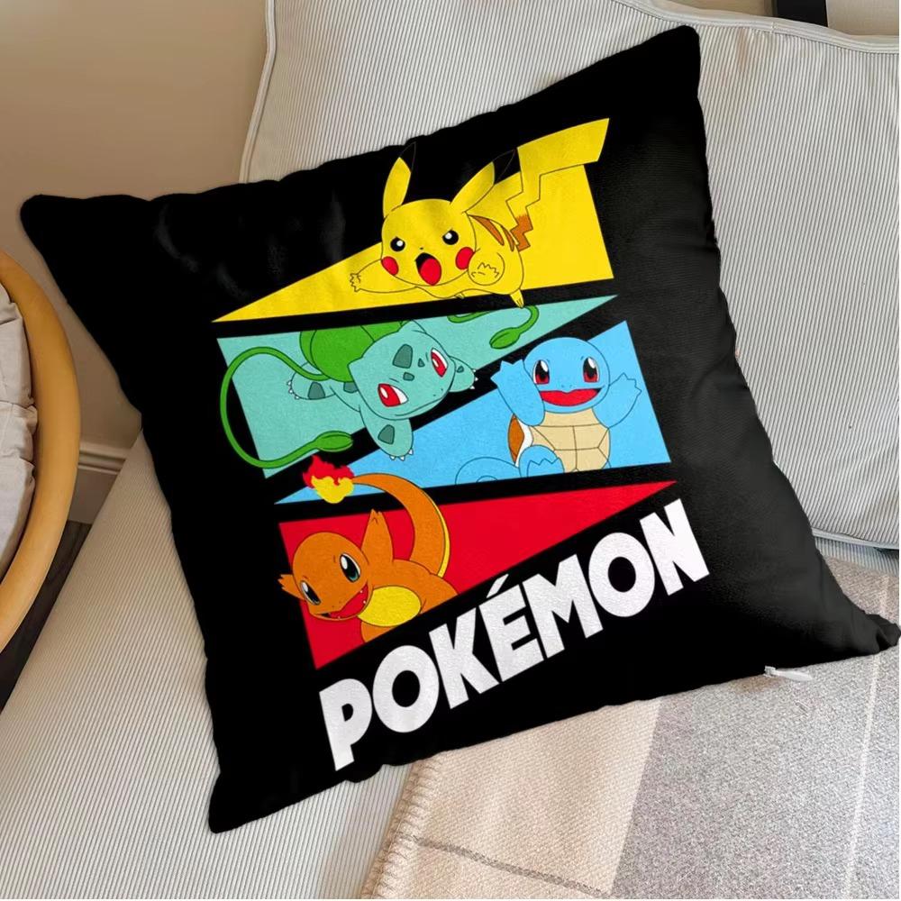 Kawaii Cartoon P-Pokemon Double Sided Pillow Cover, Square Decorative Cushion Case for Living Room Sofa Bedroom Home Decor Gift