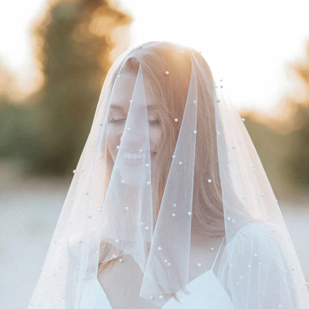 Elegant Bridal Veil Long Length Cathedral Veil Bridal Accessory Pearls Veil  Wedding Ceremony