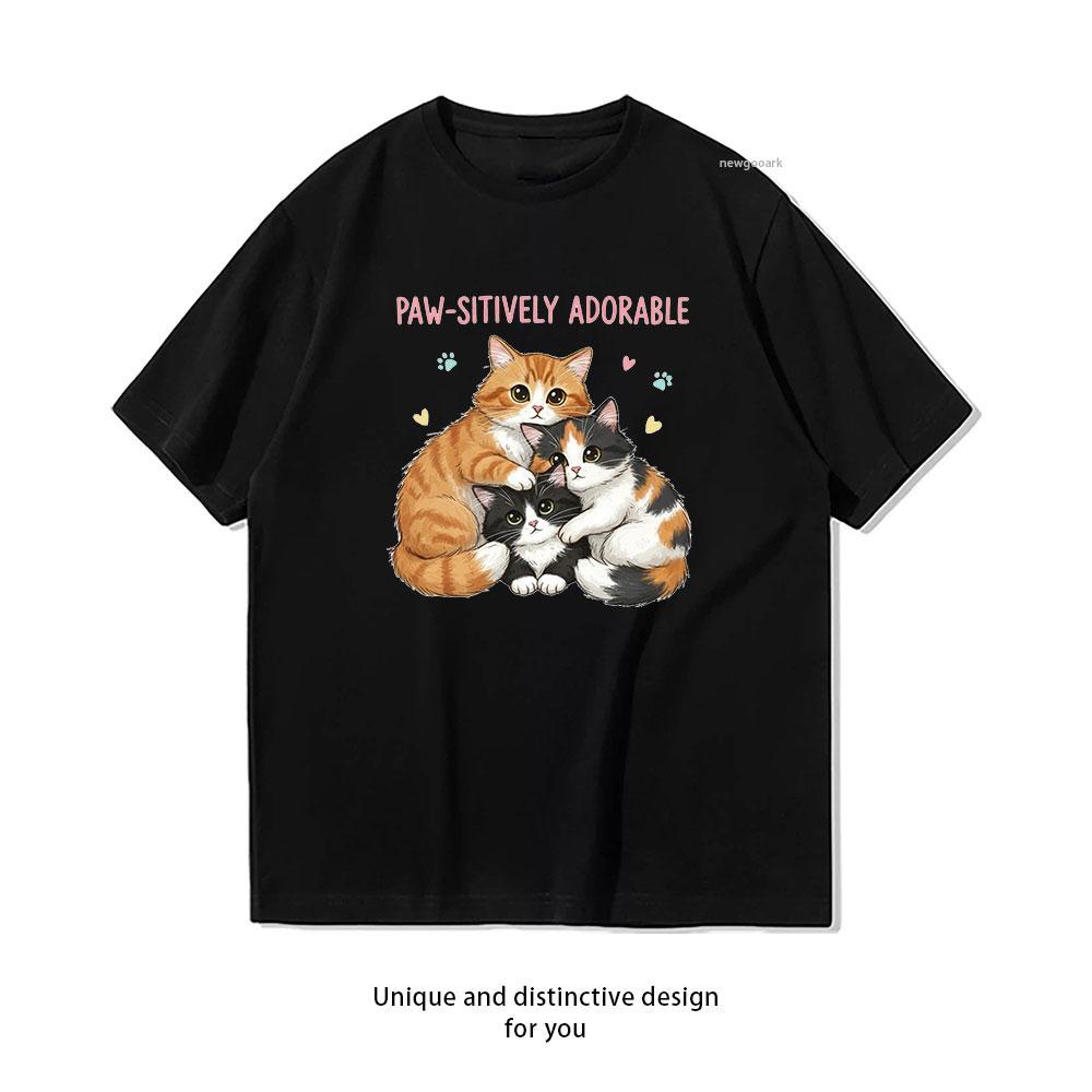 

Pawsitively Adorable Cute Cats Kawaii Cat Lover tshirt woman man Casual cotton printed t shirts boyfriend S