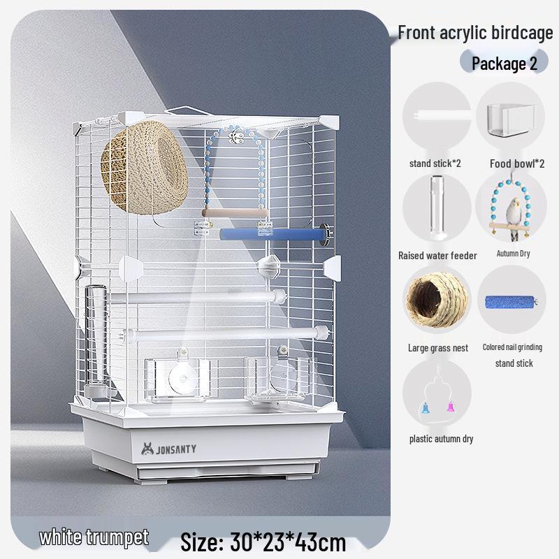 Großer Acryl-Vogelkäfig für Papageien, Nymphensittiche & Wellensittiche - Transparente Vorderseite mit Metallrahmen