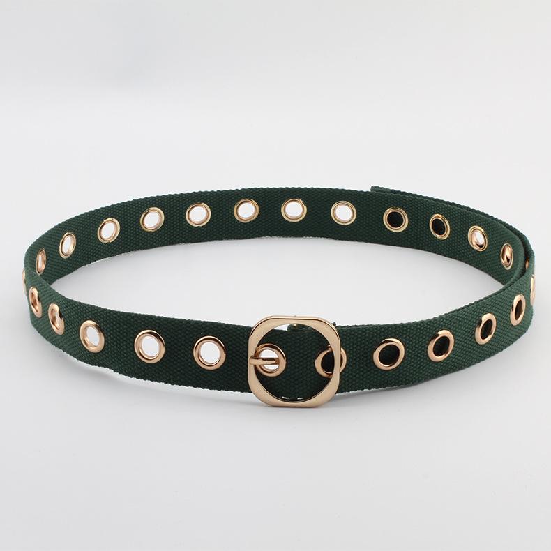 

Street Shot Single Row Is All Hole Canvas Belt Extended Chic Unisex Gold Buttonhole Hollow Belt зелений