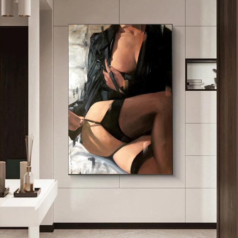 Donna sexy corpo ragazza nuda arte della parete calze di seta donna pittura a olio su tela sensuale poster e stampe decorazioni per la casa erotiche