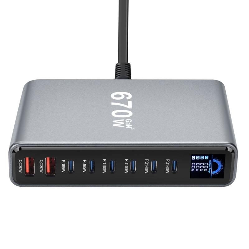 Multiple Port USB C Charger Station 140W PD3.1 Fast Charging Hub With Intelligent Power Allocation For Office Gaming Setup