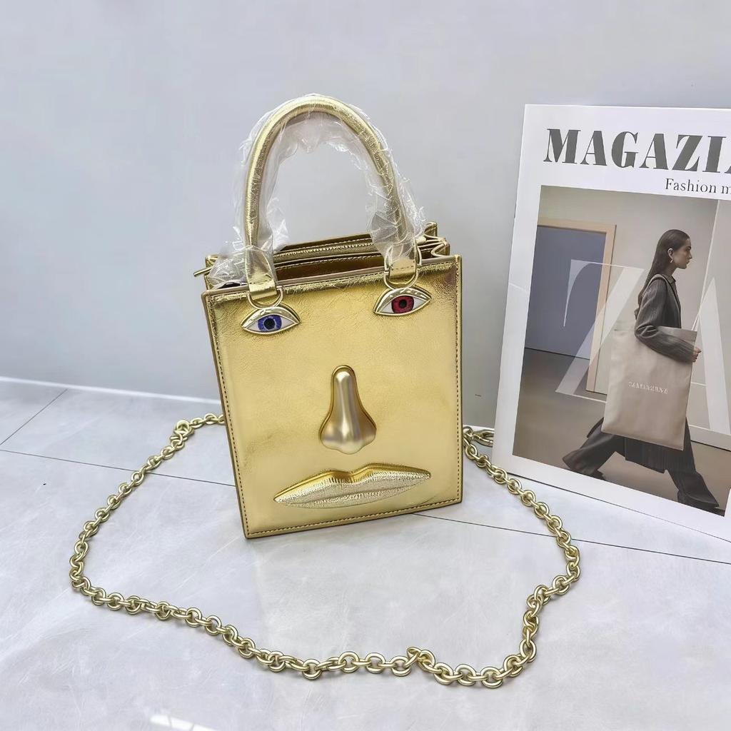 2026 Face Handbag Female Fashion Silver Lacquer Leather Small Square Bag
