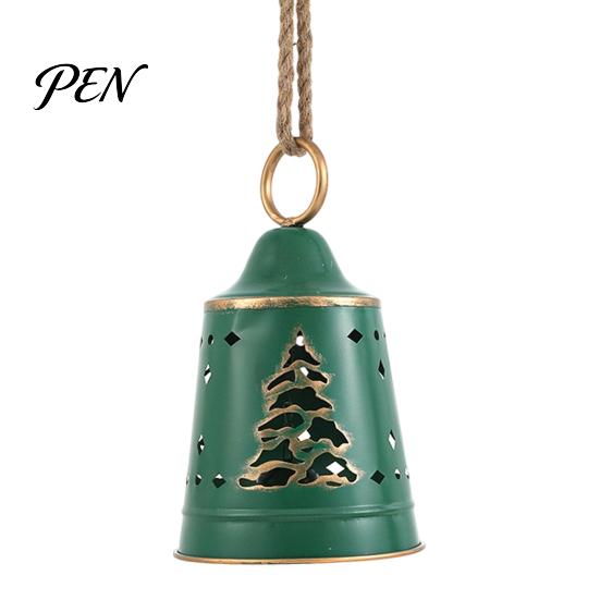 Vintage Holiday Decor Metal Bell Christmas Ornament, Large Iron Hanging with Ornaments Hollow Carved Tree Pattern for Door, Garland, Wreath,