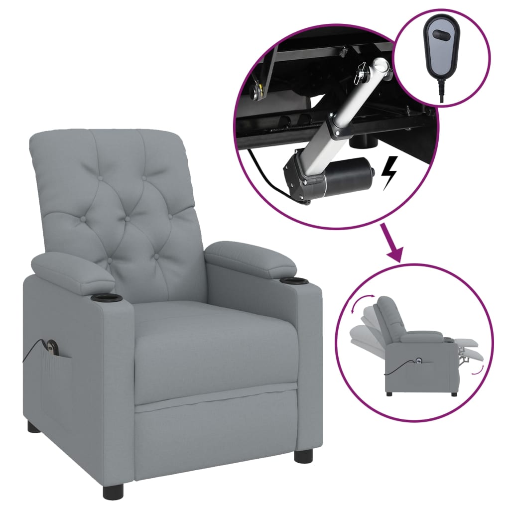 Electric Recliner Chair Light Grey Fabric