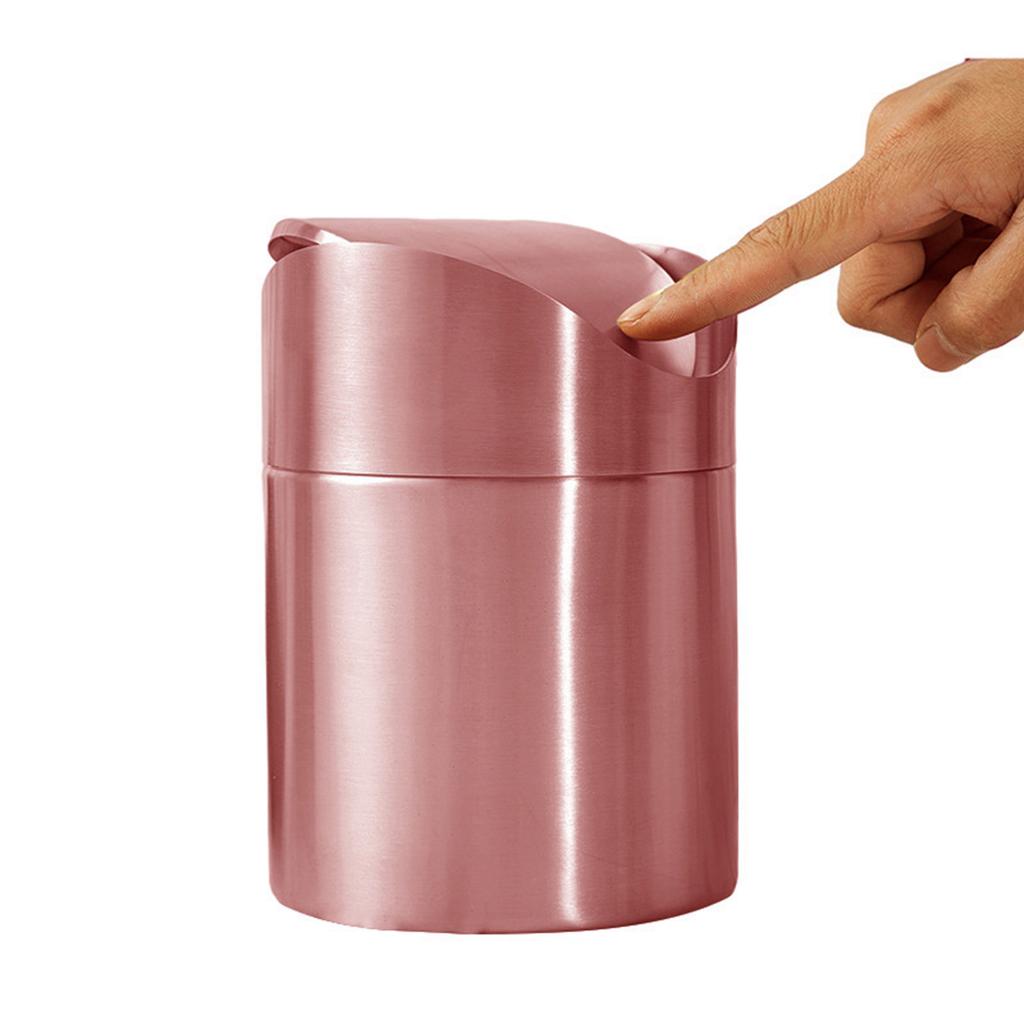 Mini Countertop Stainless Steel Trash Can Set with Swing Lid 1.5L Capacity for Home Or Office Use