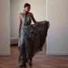 European and American Light Luxury Splicing Wave Glazed Mercerized Mesh Dress Dress, Neck-hanging Holiday Style Temperament Long Dress