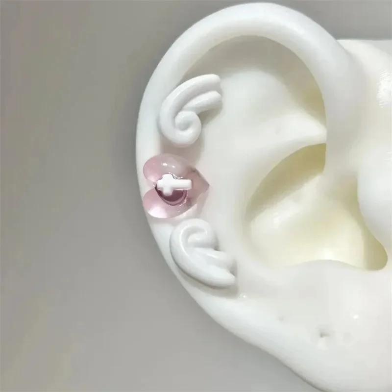 1PCS Cute Heart Arrow Pink Zircon Ear Bone Nail New Fashion Y2K Punk Small Earring for Women Girl Cochlea  Party Gift