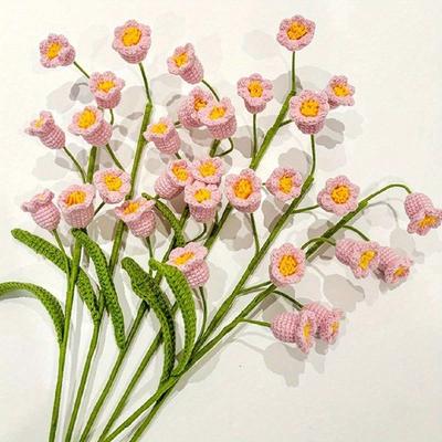 6 Pcs Handmade Knitted Flowers Crochet Flower Bouquet 40cm Artificial Lily of The Valley Crocheted Flower Arrangements for Home Wedding Table Decor