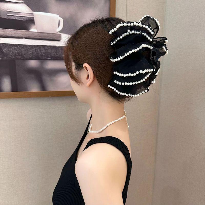 1pc New Style Black Retro Small Fragrant Style Bead Bow Grip Clip Versatile Style Exquisite Elegance