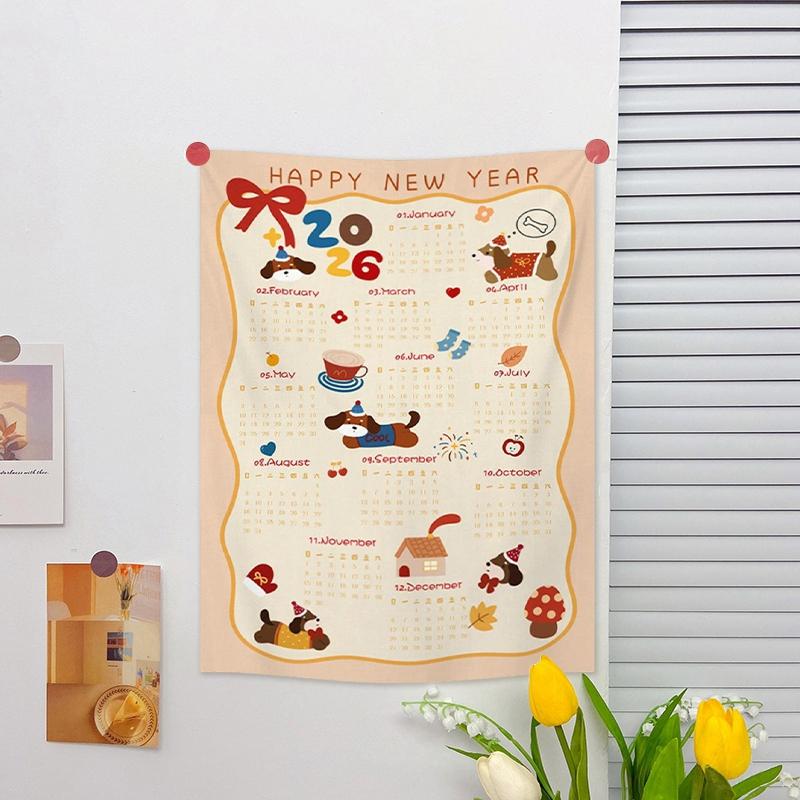 Calendar Cat Dog Tapestry Decoration Cloth Bedroom Cute Small Tapestry Background Cloth Ins Calendar Wall Hanging Decor