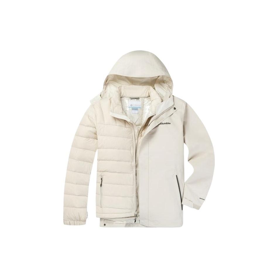 Columbia Cam Heights 2 Solid Logo Hooded Down Inner Layer 3 In 1 Waterproof Windproof Warm Jacket Unisex jackets Off-White XE1504-278