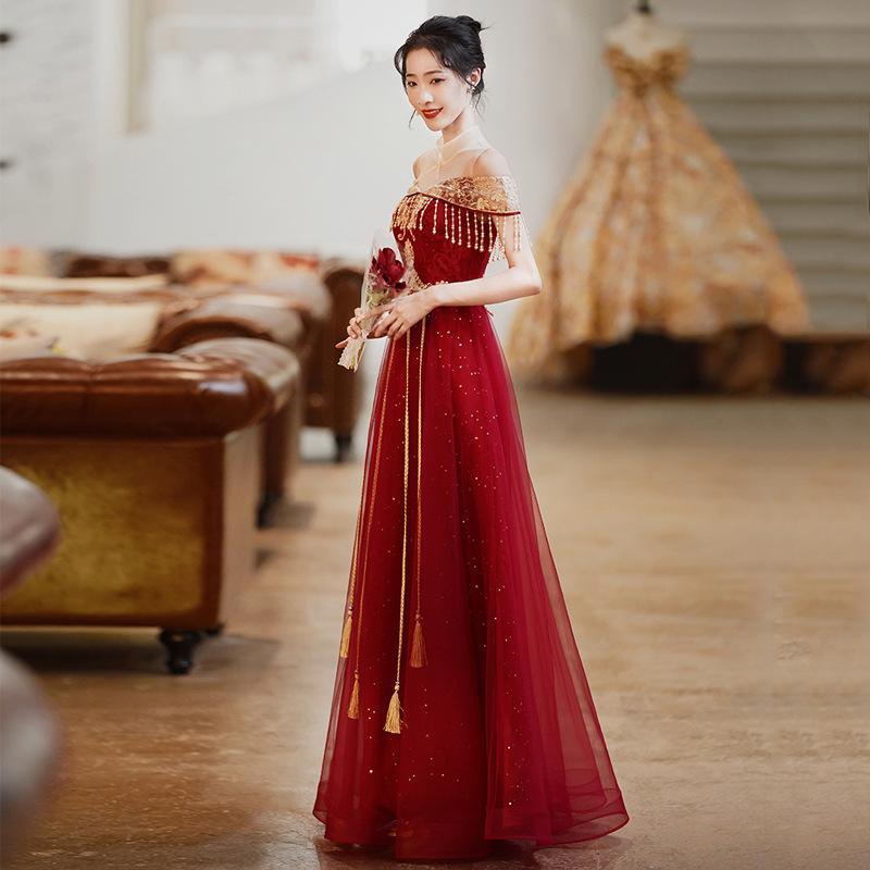 Toast Bride 1011 Summer New Red Large Size Long Tassel Wedding Return Engagement Dress Women