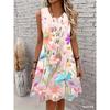 Women's Summer Boho Beach Vacation Dress Sexy Elegant Floral Sleeveless O-Neck Casual Loose Dress Top