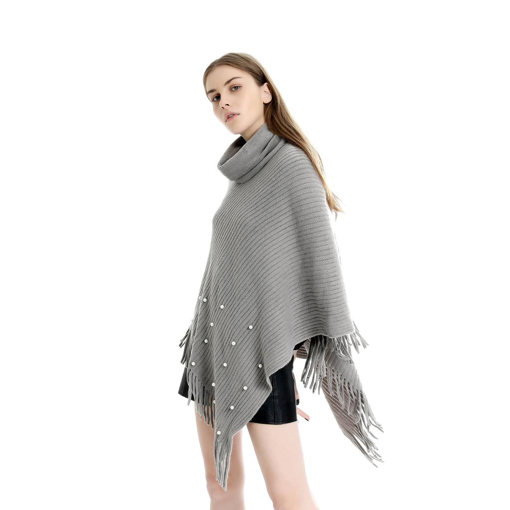 Comfortable High Quality Unique Pure Color Pearl Fringe Pullover High Neck Warm Shawl Scarf Beautiful and Most Striking Accessories