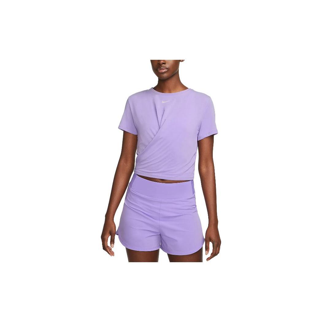 

Новая футболка-пуловер Nike Dri-FIT One Luxe с логотипом, с круглым вырезом и перекрученным передом, фиолетовая DD4922-567 S