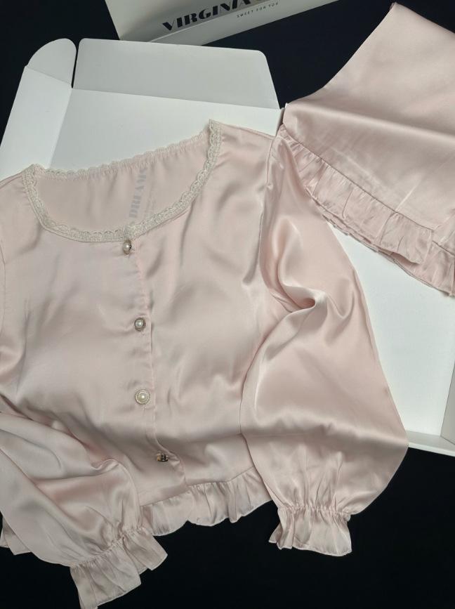 Autumn new jacquard national style pajamas long sleeves trousers retro lace loungewear court sweet high-end pajamas