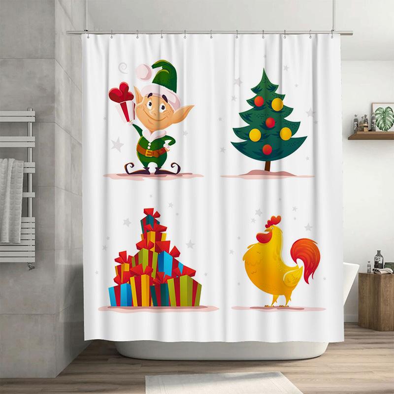 

Tu Bathroom Shower Curtain Festive Holiday Gift Box Elf Pattern Waterproof Decor Christmas Home Decor Holiday Shower Curtain Mod W60H190(CM)-1 Pcs