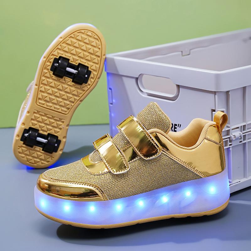 New Double-wheel Runaway Shoes, Boys and Girls Pulley Shoes Can Be Collected Variant Shoes, Skates with Lights, Luminous Shoes Manufacturers